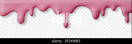 Flüssiges Rosa und Eisgelee mit Gummischmelzfarbe abtropfen lassen. Textur Hintergrund 3D und Tropfen Sie Schleimmilch mit Süßigkeiten Erdbeerflüssigkeit. Kuchen tropft Himbeere Stock Vektor