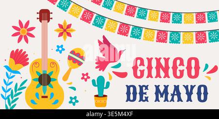 Flache Illustration des horizontalen Cinco de Mayo-Banners Stock Vektor