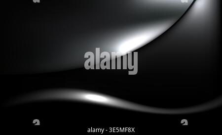 Schwarzer abstrakter Hintergrund mit schlanken Metallic-Kurven und silbernen Lichtreflexen für Premium-Luxus-Branding und modernes Corporate-Tech-Design Stock Vektor