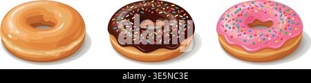 Donuts Icons Set – Glossy Sweet Dessert Vector Collection Stock Vektor