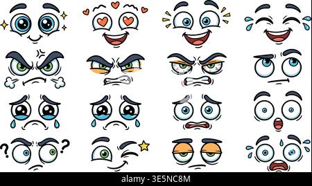 Lustige Cartoon Augen Set – Comic Facial Expressions Vector Collection Stock Vektor