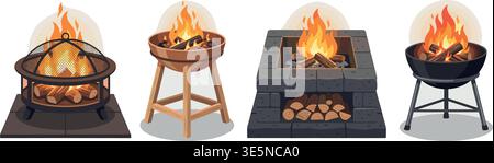 Feuerlöcher Icons Set – Outdoor Kamin Flat Vector Collection Stock Vektor