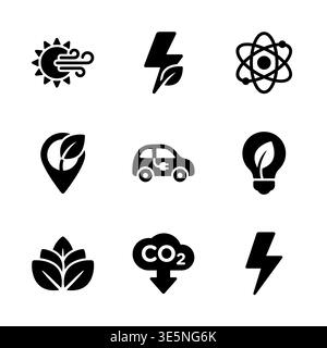 Saubere Energie und umweltfreundliche Technologie, schwarze Glyphen Stock Vektor