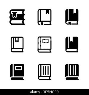 Satz von einfachen schwarzen Buchsymbolen im Glyphen-Stil Stock Vektor