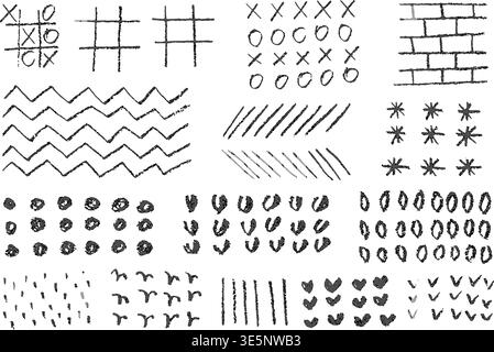Karierter Hintergrund mit Buntstift-Struktur und Kritzelstreifen. Kindliches Notizbuchdesign mit gezeichnetem Gitter auf strukturierter Oberfläche, perfekt für die Schule Stock Vektor