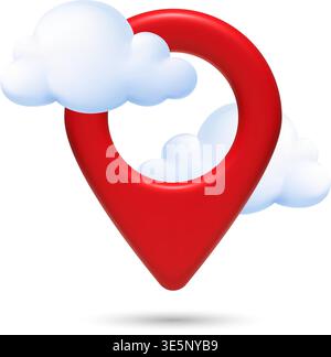 Rote 3D-Positionsnadel mit Symbol „Wolken“ Stock Vektor
