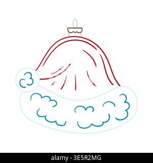 Niedliches Weihnachtsmütze-Weihnachtsschmuck in farbiger Umrandung. Minimale festliche Illustration, perfekt für Weihnachtskarten, saisonales Branding, Drucke Stock Vektor