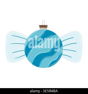 Niedliches blaues Weihnachtsschmuck im flachen Design. Minimale festliche Illustration, perfekt für Weihnachtskarten, saisonales Branding Stock Vektor