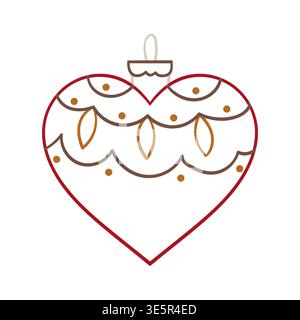 Niedliches Herz-Weihnachtsschmuck in farbiger Umrandung. Minimale festliche Illustration, perfekt für Weihnachtskarten, saisonale Branding, Drucke und Winterdekora Stock Vektor