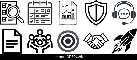 Satz moderner flacher Symbole für Unternehmenskonzepte und professionelle Services für Unternehmenspräsentationen und Website-Grafiken Stock Vektor