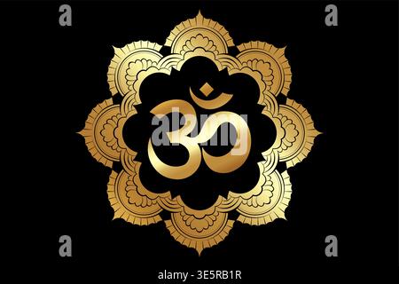 OM Mantra Mandala altes hinduistisches Symbol, Gold Kreismuster Blume Mehndi Dekoration, Ornament im orientalischen Stil, Vektor-Illustration isoliert Stock Vektor
