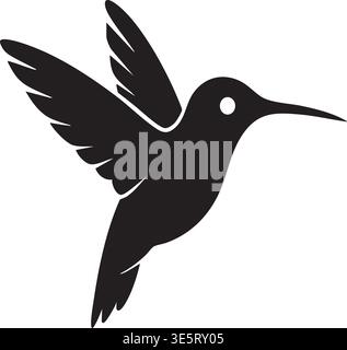 Minimalistische Kolibri-Silhouette im Flug mit ausgebreiteten Flügeln und einem langen Schnabel isoliert auf weißem Hintergrund, ideal für die Natur, die Vogelwild ist Stock Vektor