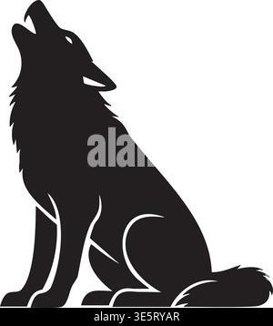 Auffällige schwarze Silhouette eines heulenden Wolfes, eine majestätische Vektor-Illustration der wilden Kraft und des Urinstinkts des Hundes Stock Vektor