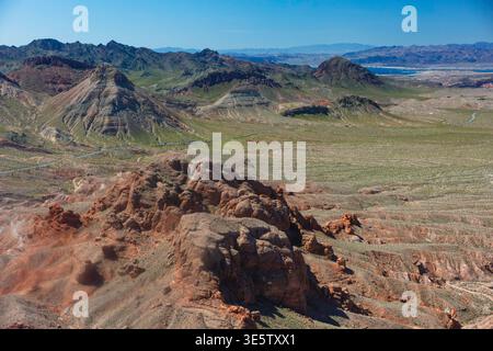 Aus der Vogelperspektive des Valley of Fire State Park im Süden von Nevada, USA, nordöstlich von Las Vegas nahe Lake Mead Stockfoto