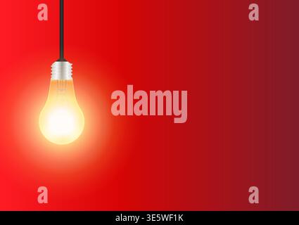 Glühlampen mit glühenden Lampen auf rotem Hintergrund. Dekorative Glühbirnen für weihnachtlichen Hintergrund. Vektorabbildung. Stock Vektor