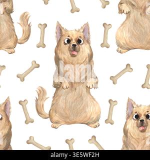 Ein nahtloses Aquarellmuster mit Chihuahua und Knochen Stockfoto