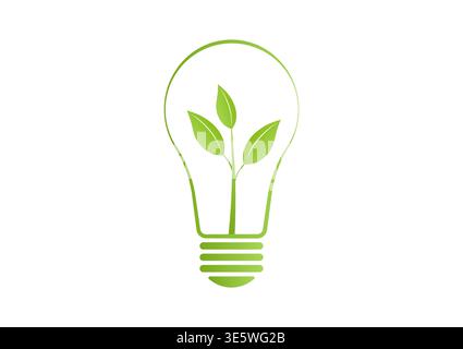 Glühlampe mit grünem Blatt. Energiesparen-Logo-Symbol. Grüne Energie oder erneuerbare Energien. Umweltfreundliches Konzept. Stock Vektor