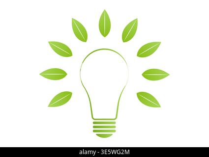 Glühlampe mit grünem Blatt. Energiesparen-Logo-Symbol. Grüne Energie oder erneuerbare Energien. Umweltfreundliches Konzept. Stock Vektor