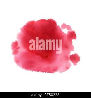 Abstrakter roter Aquarellfleck. Handgezeichneter Aquarellfleck mit malerischen Tropfen. Satte rote Farbe und organische Papierstruktur. Weiche Kanten und tiefer Verlauf Stockfoto