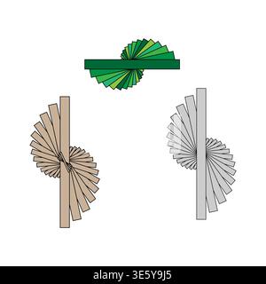 Beispiele für Farbpalette. Abbildung des Gradientenlüfters. Vektorelement für Farbfeld. Drei Lüftersymbole. Stock Vektor