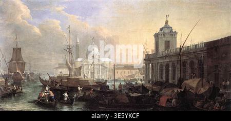 CARLEVARIS, Luca (* 1663, Udine, d. 1730, Venezia) das Sea Custom House mit San Giorgio Maggiore Öl aus den 1700er Jahren auf Leinwand, 50 x 96 cm Privatsammlung Dies ist eine der frühesten Ansichten von Venedig durch den Künstler. --- Schlüsselwörter: ----------------- Autor: CARLEVARIS, Luca Titel: Das Meer Zollhaus mit San Giorgio Maggiore Zeitlinie: 1701-1750 Schule: Italienisch Form: Malerei Typ: Landschaft Stockfoto