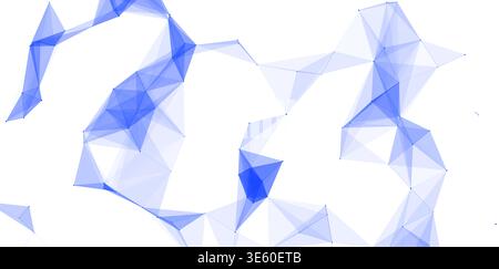 3D-Rendering blauer abstrakter polygonaler Formen, die sich auf weißem Hintergrund verbinden Stockfoto