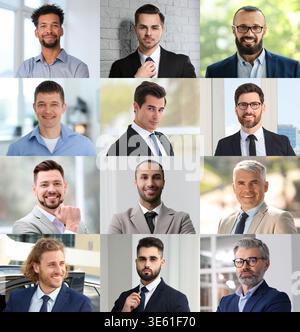 Männer unterschiedlichen Alters. Große Sammlung männlicher Porträts Stockfoto