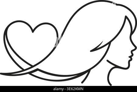 Minimalistisches Frauenprofil mit Herzhaarlinie Art Vektor Stock Vektor