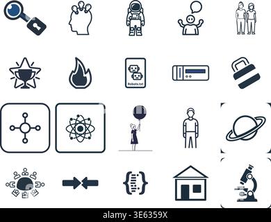 „Eine erstklassige, umfangreiche Sammlung professioneller Vektorlinien und Glyphicons, die speziell für verschiedene Unternehmen und moderne Technologien kuratiert wurden Stock Vektor
