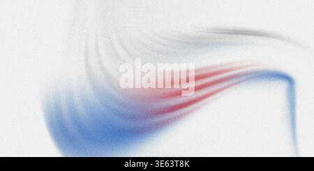 Verschwommenes, abstraktes Bild mit blauen und roten Schlieren auf weißem, strukturiertem Hintergrund für eine dynamische Komposition mit weichen, überblendeten Kanten Stockfoto