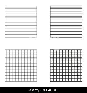 Gitterlinie festgelegt. Quadratisches Vektormuster. Horizontales Streifendesign. Grafische Netzformen. Nur manueller Vektor. Kein autotrace verwendet. EPS 10. Stock Vektor
