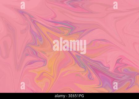 Ein lebendiger abstrakter Hintergrund mit fließenden Marmormustern mit wirbelnden Rosa-, Magenta- und sanften Orange-Tönen, die einen dynamischen flüssigen Effekt erzeugen Stockfoto