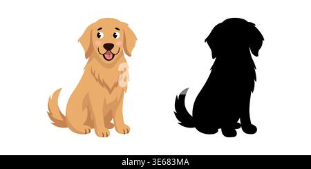 Happy Golden Retriever Hund und Silhouette für Kinder Gehirnspiel Stock Vektor