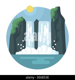 Berg in der Mitte eines Wasserfall-Vektorsymbols. Naturzeichen. Diagrammsymbol für Reise- und Tourismuswebsite und Apps Design, Logo, App, UI Stock Vektor