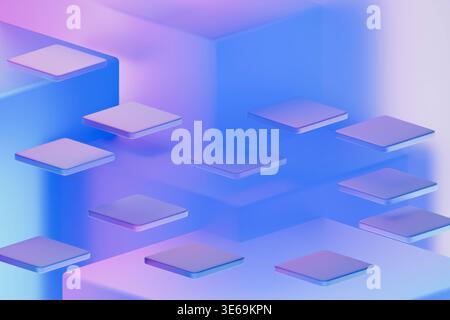 Abstrakter lila und blau leuchtender geometrischer Hintergrund Stockfoto