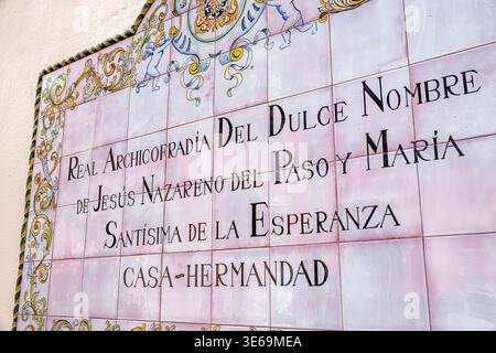 Malaga Spanien, Andalusien, Centro Historico Antiguo de Malaga, Historisches Zentrum, Real Archicofradia del Dulce Nombre de Jesus Nazareno del Paso y Mari Stockfoto