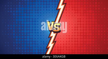 Comic Versus Vektorhintergrund. Gegen Den Kampfbildschirm. Gegen Arena Split. Blauroter Halbtonteiler. Banner-Vorlage Für Den Spielwettbewerb, Dynamisch Stock Vektor