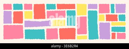Set aus bunten abstrakten welligen Rahmen und Etiketten auf weißem Hintergrund. Moderne Kollektion organischer Formen für Banner, Tags, Aufkleber, Social Media Posts, Poster und Webdesign-Elemente. Stock Vektor