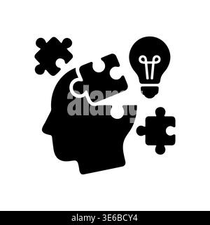 Denkprozesssymbol mit Glühbirne und Puzzleteilen Stock Vektor