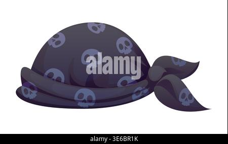 Cartoon Piraten- und Korsair-Matrosen-Bandana-Hut, schwarze Textil-Kopfbedeckung mit Schädelmuster. Vektor Seemannskopf Schal, Vintage rover Taschentuch, Marine Buccaneer Swashbuckler Kostümzubehör Stock Vektor