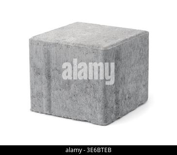 Einzelner Betonblock, isoliert auf weiß Stockfoto