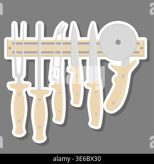 Illustration zum Thema großes farbiges Set verschiedene Arten Messer unterschiedliche Größe für Metzger, Kit-Messermuster bestehend aus Sammlungszubehör für die Metzgerei Stock Vektor