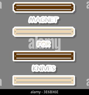 Illustration zum Thema großes farbiges Set verschiedene Arten Magnet unterschiedliche Größe für Messer, Magnetmuster bestehend aus Sammlungszubehör für Messer in Stock Vektor