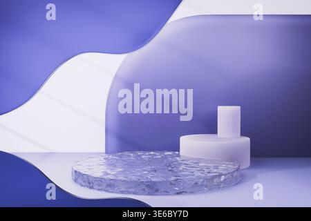 Podium aus blauem Marmor mit abstrakten organischen Formen im Studio Stockfoto