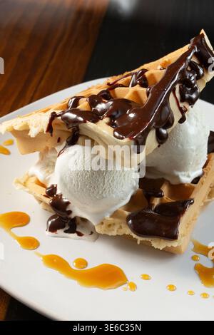 Blick auf ein Waffeleis-Sandwich. Stockfoto