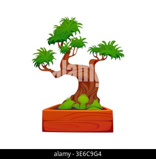 Karikatur Japanischer Garten Bonsai Baum Pflanze im Topf Stock Vektor