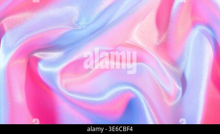 Glatter Satinstoff mit fließenden Falten in zartem Pink, Blau und Lila Stockfoto