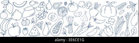 Beeren, Obst und Gemüse im Doodle Sketch Stil Stock Vektor