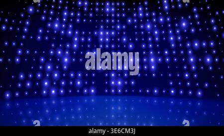 Blinkende Hintergrund-LED-Wandleuchten auf der Bühne. Blaues Cyan leuchtende Punkte abstrakter Hintergrund. Abstrakter Hintergrund im technischen Stil. Helle flackernde Bühnenlichter Stock Vektor