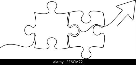One Line Puzzle Pieces – Continuous Line Business Strategy Konzept Stock Vektor